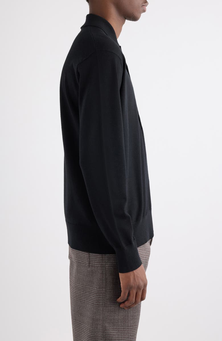 Dries Van Noten Muano Merino Wool Polo Sweater, Alternate, color, Black