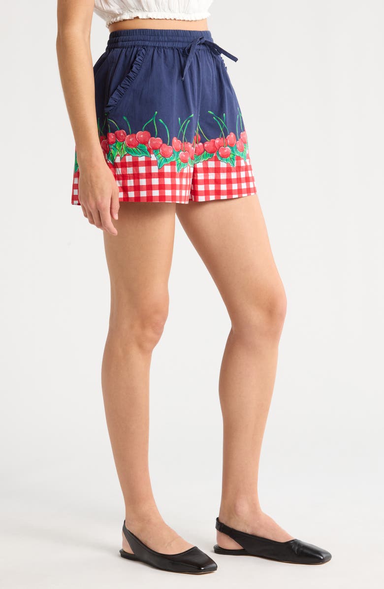 Damson Madder Cherry Pie Organic Cotton Pull-On Shorts, Alternate, color, Navy/ Red
