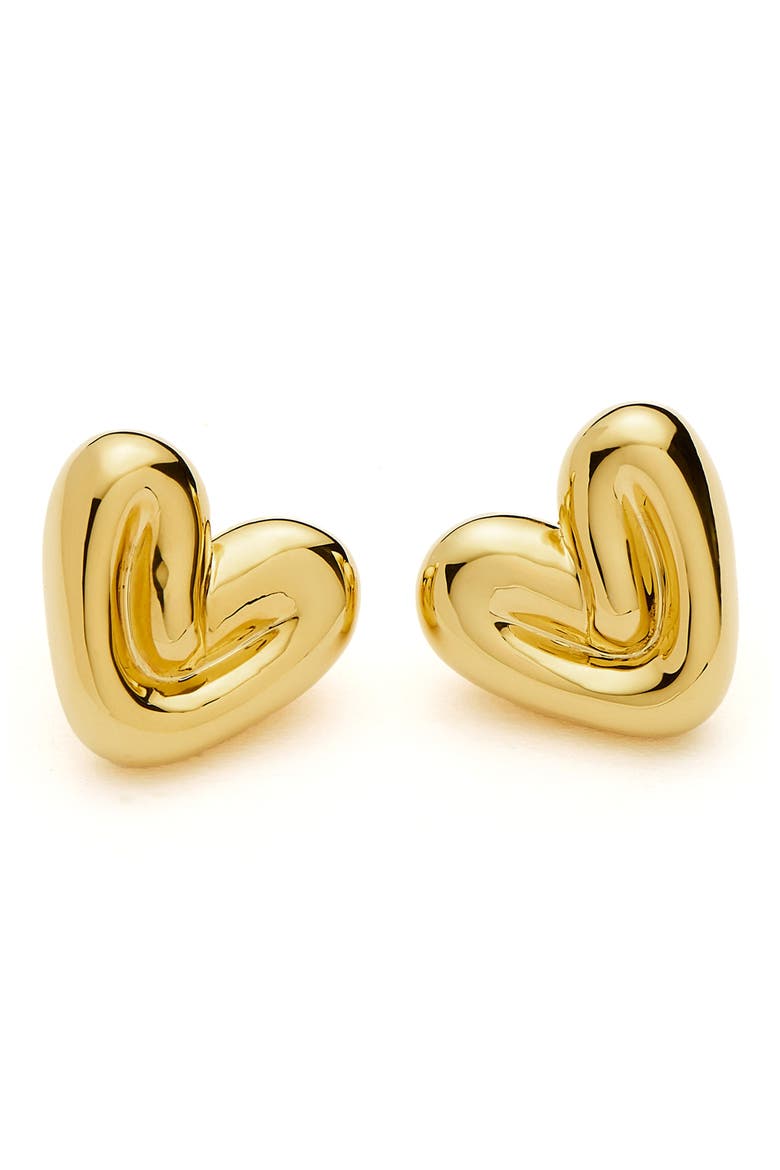 Puffy Heart Stud Earrings, Alternate, color, GOLD