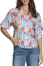 APNY Abstract Print Elbow Sleeve Button-Up Shirt