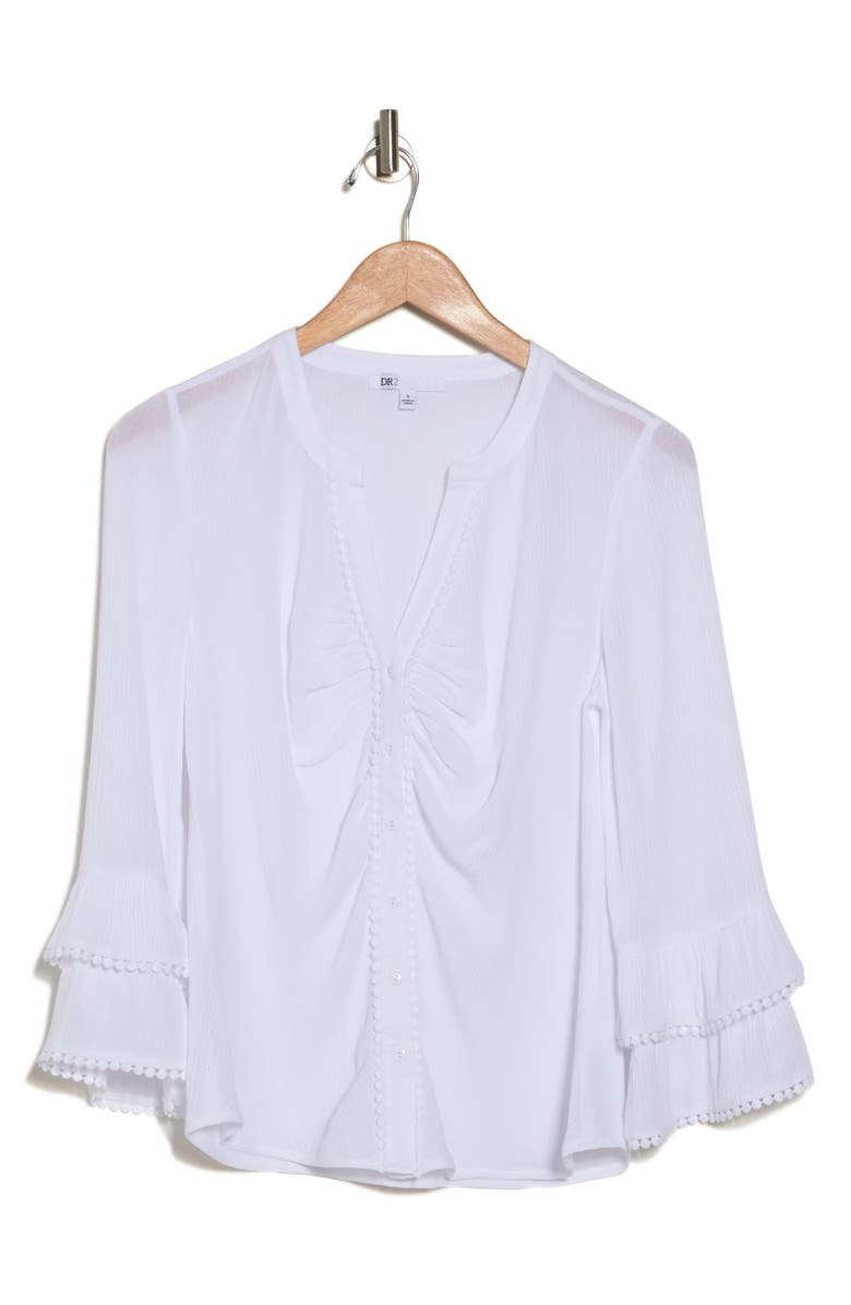 DR2 by Daniel Rainn Ruffle Embroidered Button-Up Top, Alternate, color, 