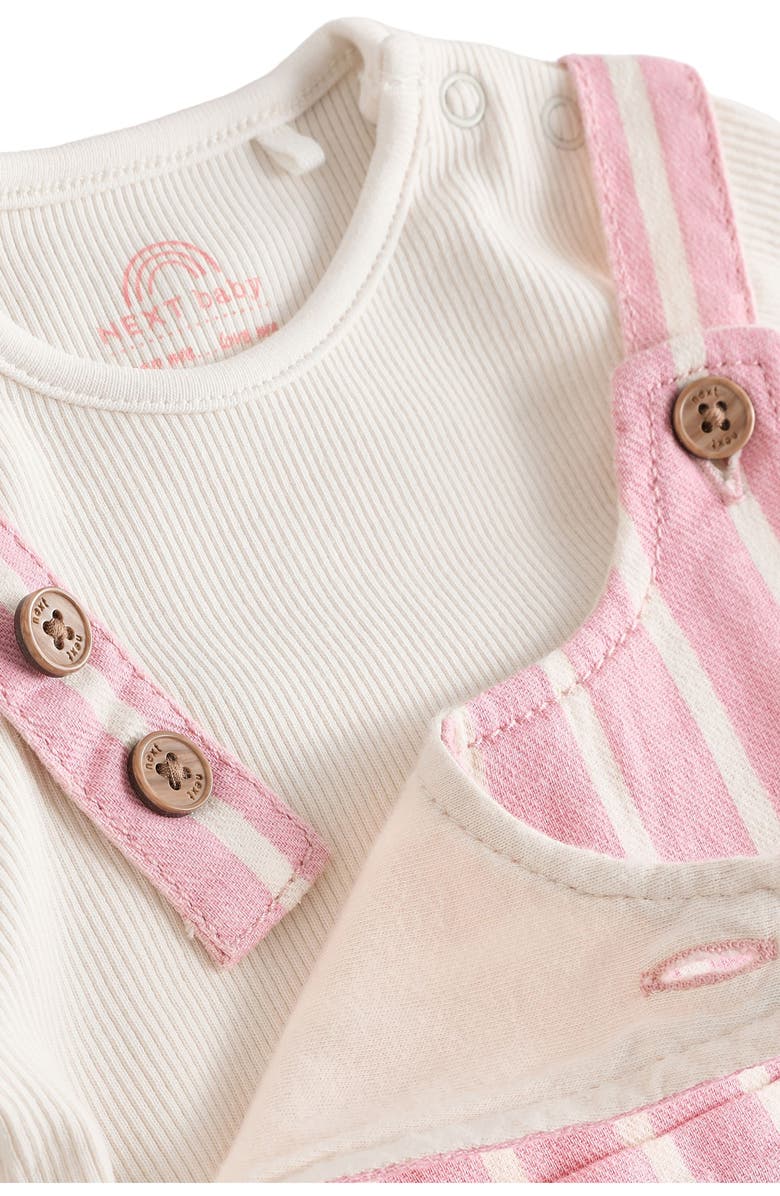 NEXT Stripe Overalls & Long Sleeve T-Shirt, Alternate, color, Pink