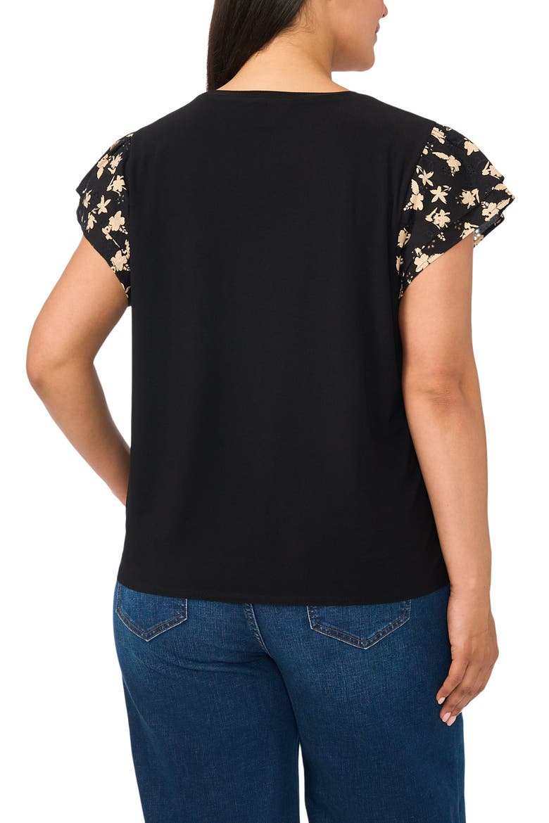 Eyelet Tiered Ruffle Sleeve Stretch Crepe Top, Alternate, color, RICH BLACK