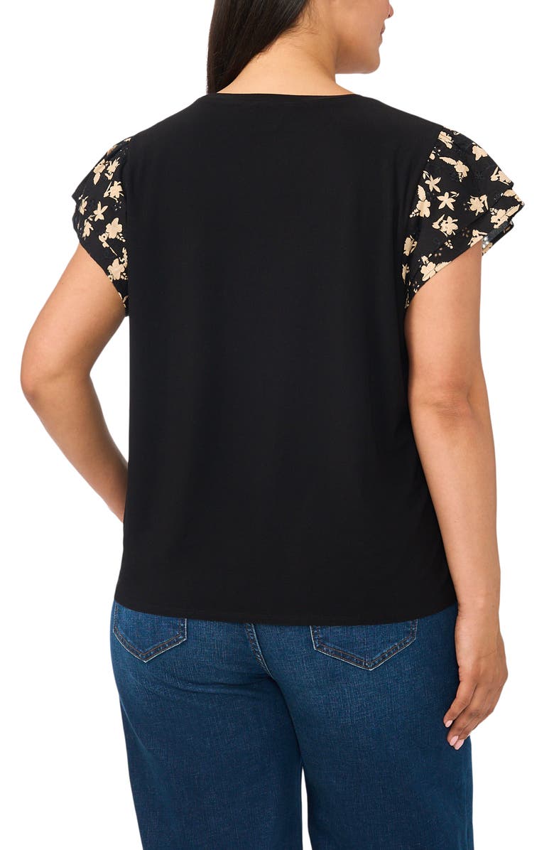 CeCe Eyelet Tiered Ruffle Sleeve Stretch Crepe Top, Alternate, color, Rich Black