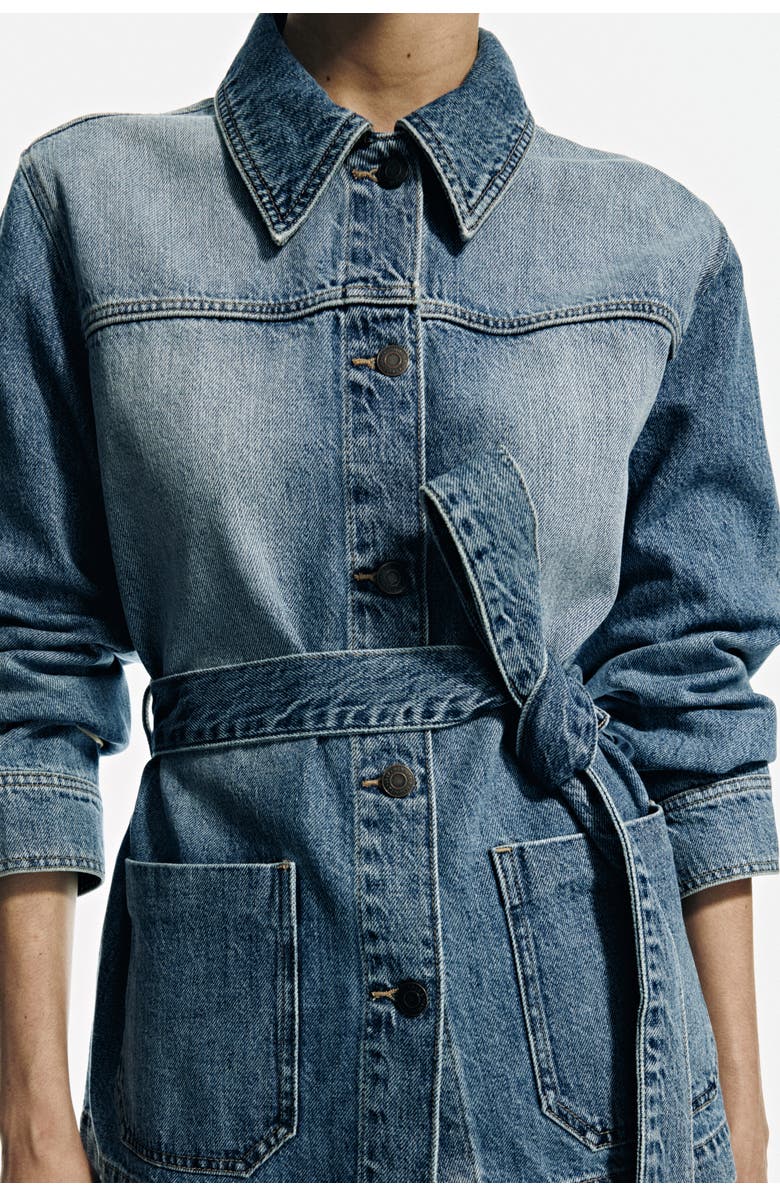 H&M Tie-belt denim jacket, Alternate, color, Denim Blue