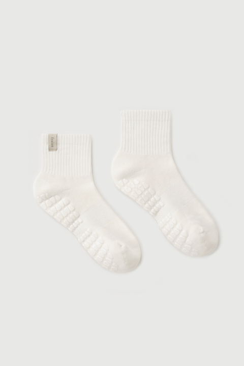 Soft White Quarter Crew Grip Sock