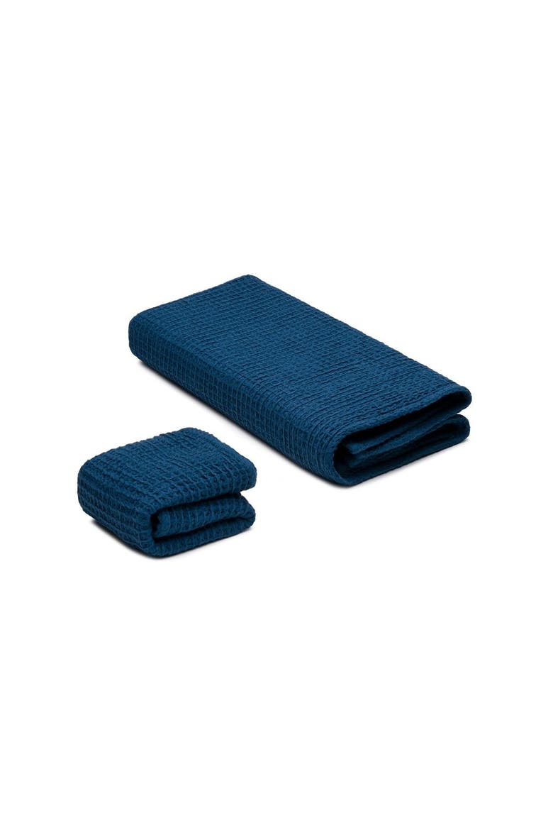 Waffle Turkish Cotton Towel Bundle, Alternate, color, Navy