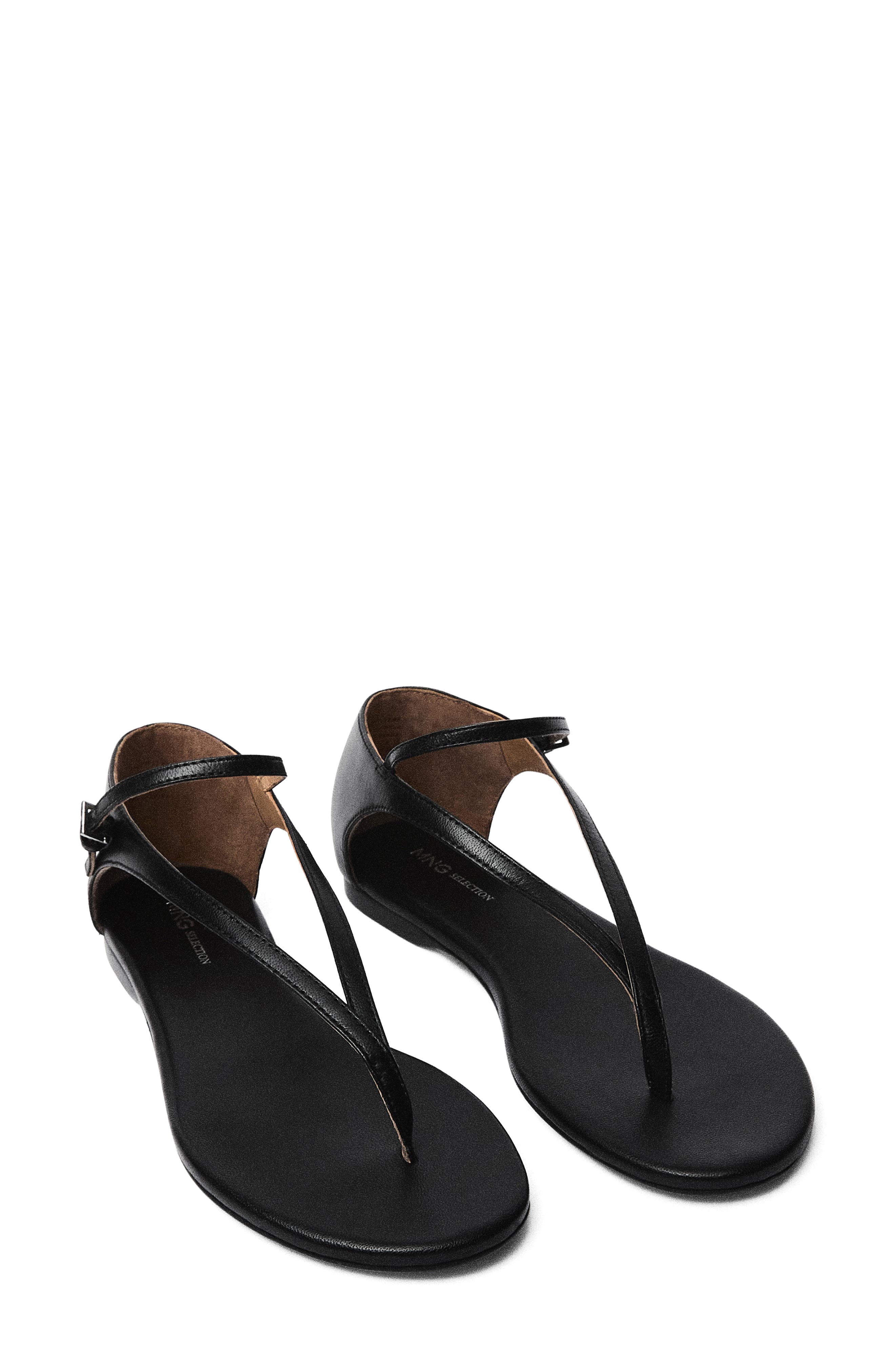 MANGO Leather Strap Sandal, Main, color, Black