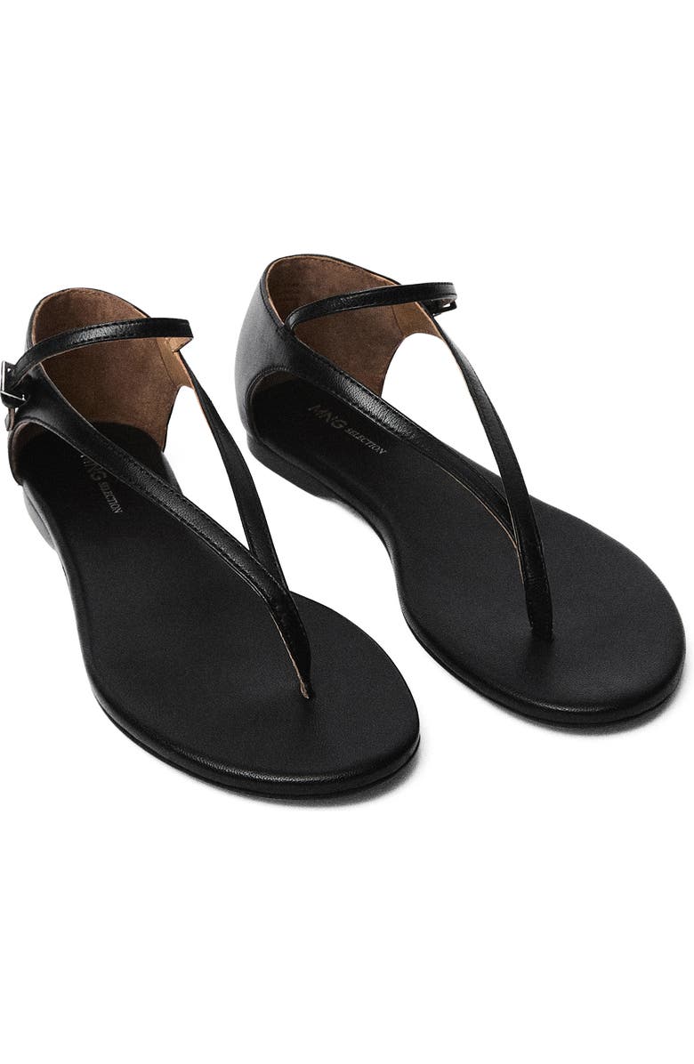 MANGO Leather Strap Sandal, Main, color, Black