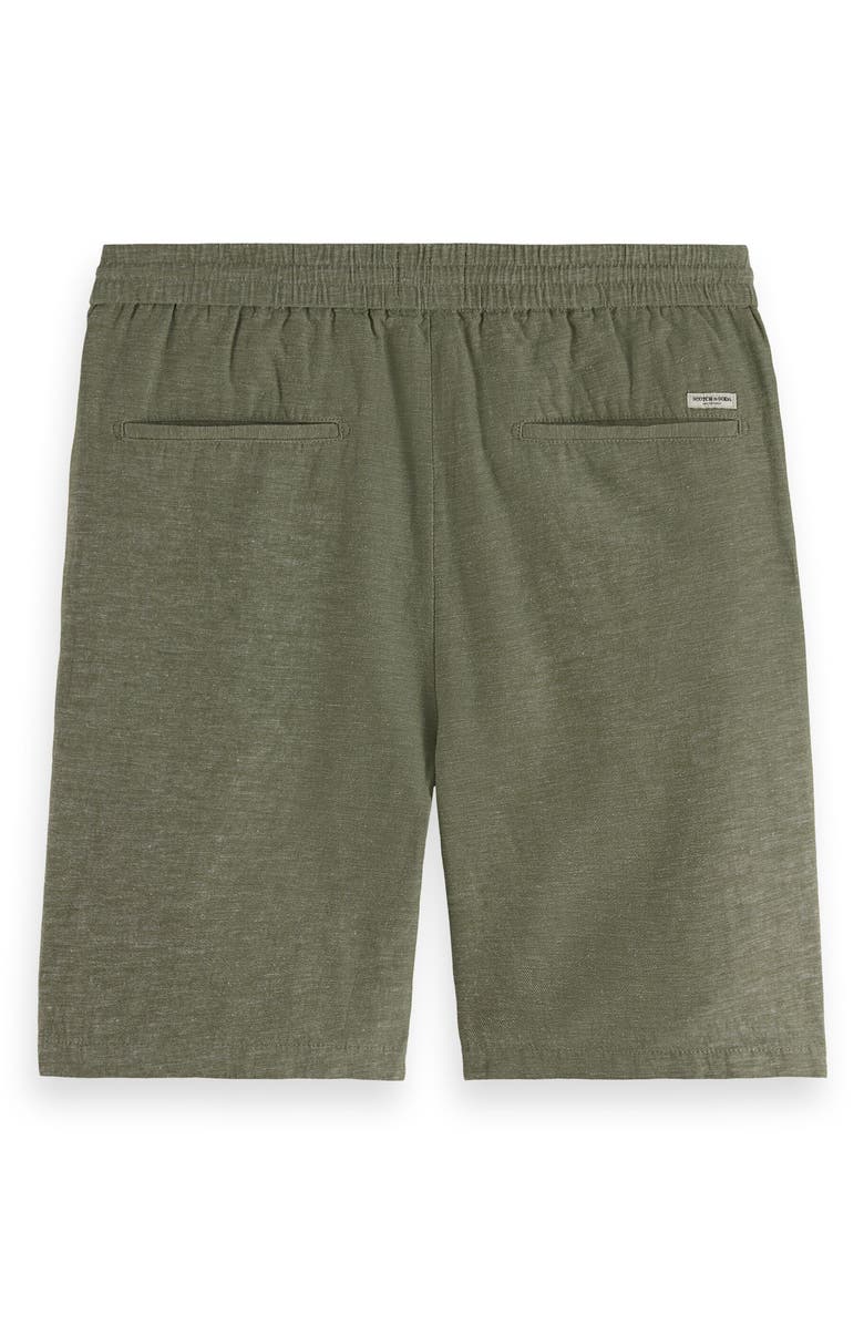 Scotch & Soda Flat Front Slub Cotton & Linen Twill Drawstring Bermuda Shorts, Alternate, color, Army