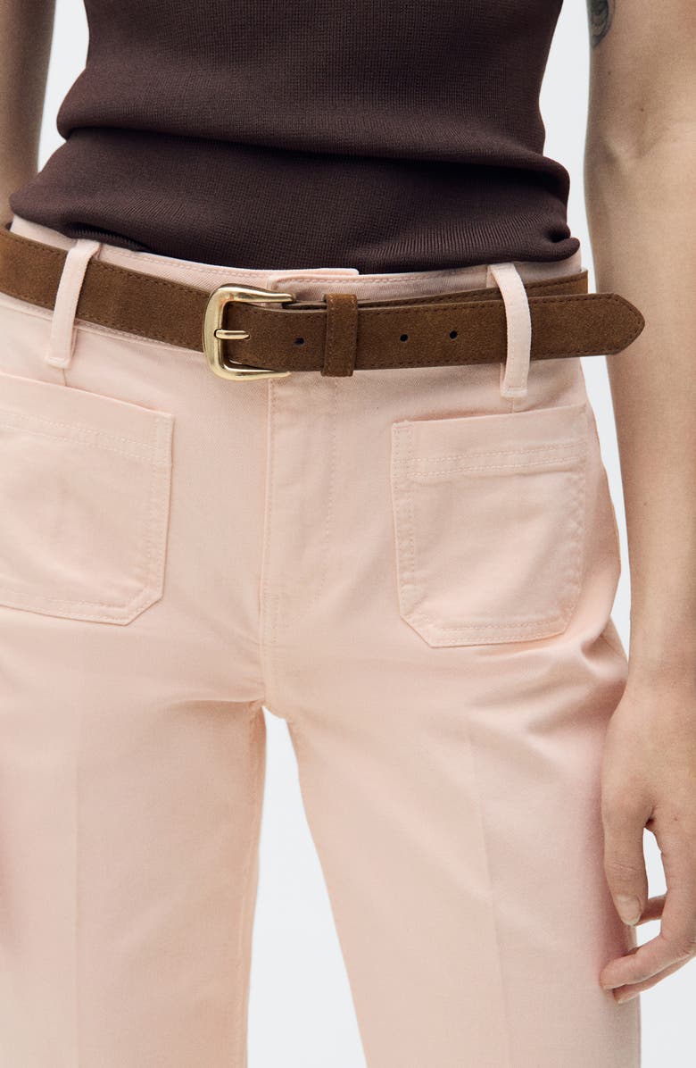 MANGO Alex Raw Hem Patch Pocket Crop Flare Jeans, Alternate, color, Pink