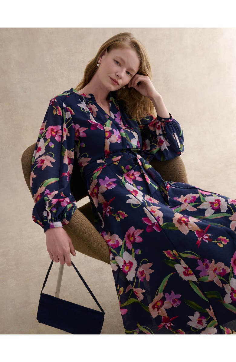 HOBBS LONDON Pippa Floral Midi Dress, Alternate, color, Midnight Multi