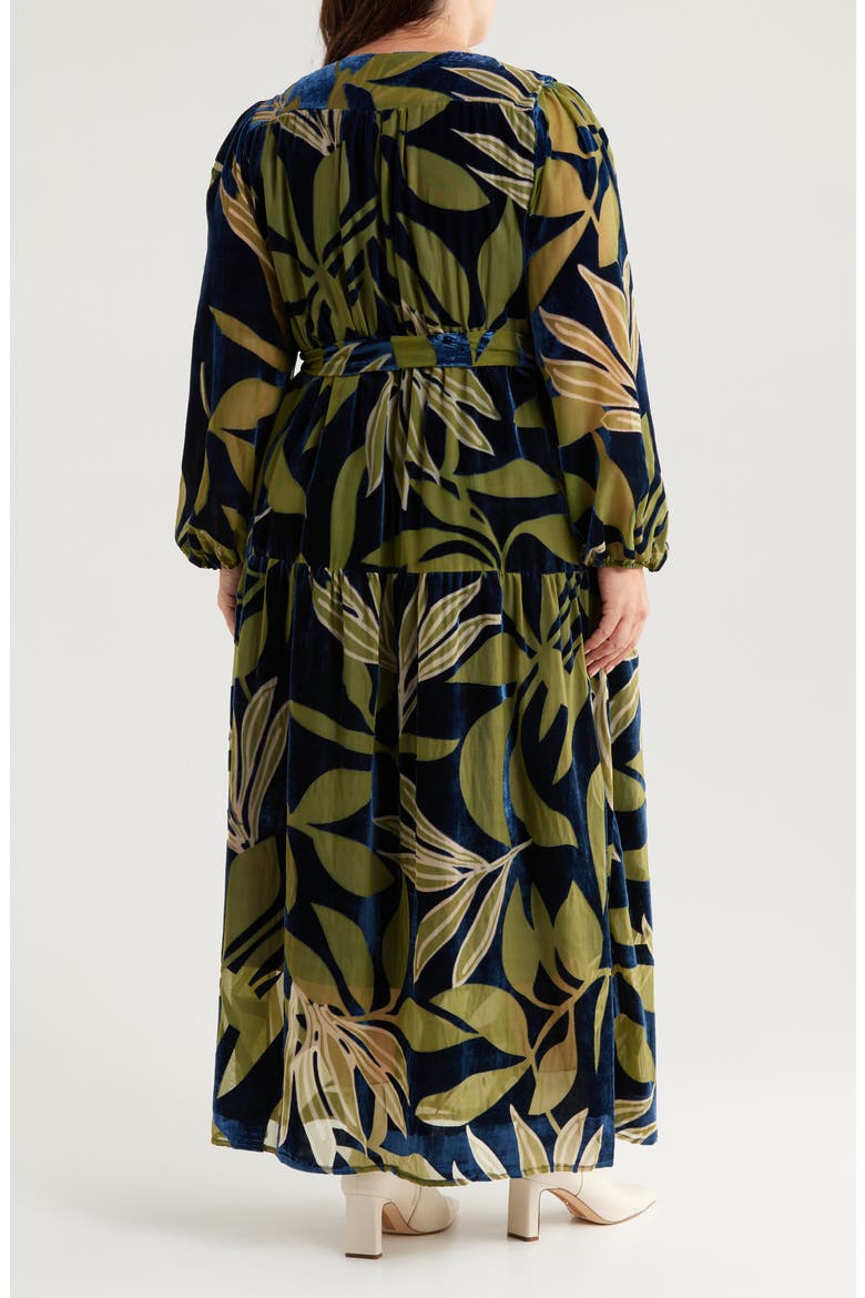 Lilian Long Sleeve Velvet Wrap Maxi Dress, Alternate, color, NAVY/ GREEN