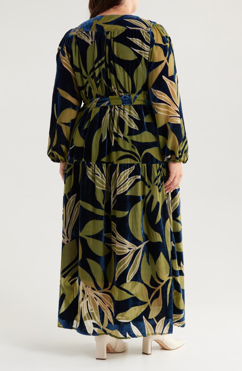 CIEBON Lilian Long Sleeve Velvet Wrap Maxi Dress, Alternate, color, Navy/ Green