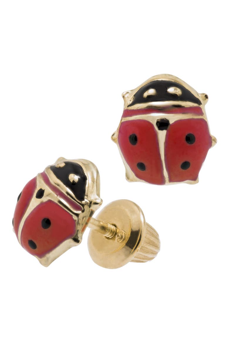 14k Gold & Enamel Ladybug Earrings, Alternate, color, RED/ GOLD