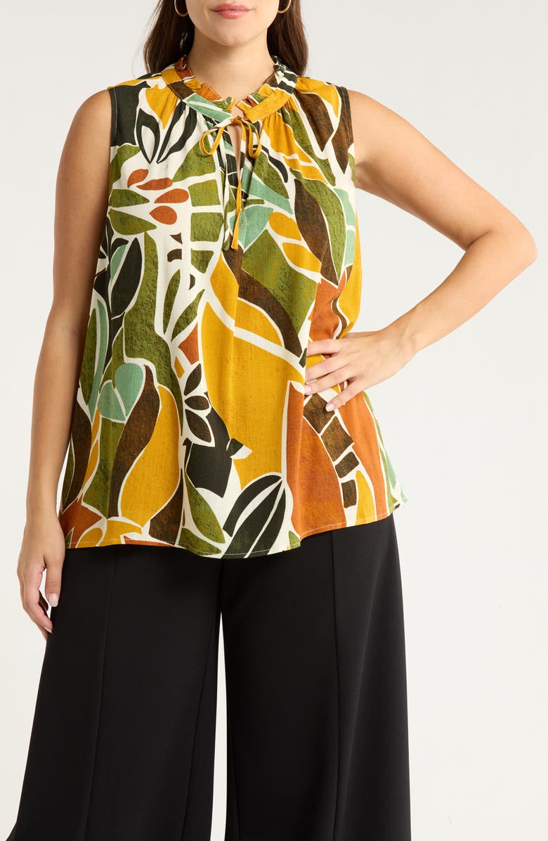 SUGARLIPS Reina Tropical Print Sleeveless Top, Main, color, Brown-Orange