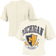 PRESSBOX Women's Pressbox Cream Michigan Wolverines Buckler Vintage Cropped T-Shirt