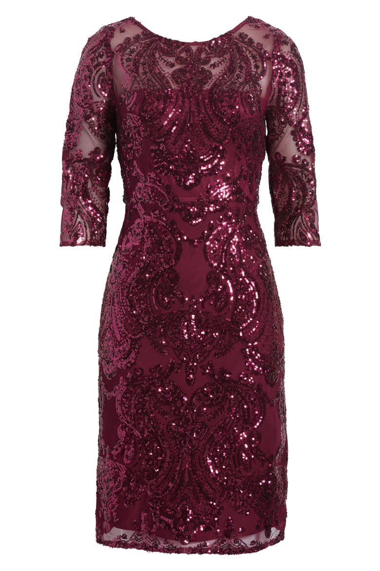 Beaded Cocktail Dress, Alternate, color, CRANBERRY