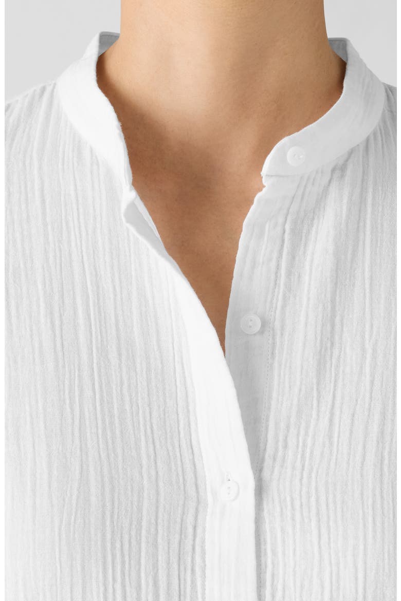 Mandarin Collar Textured Organic Cotton Button-Up Shirt, Alternate, color, WHITE