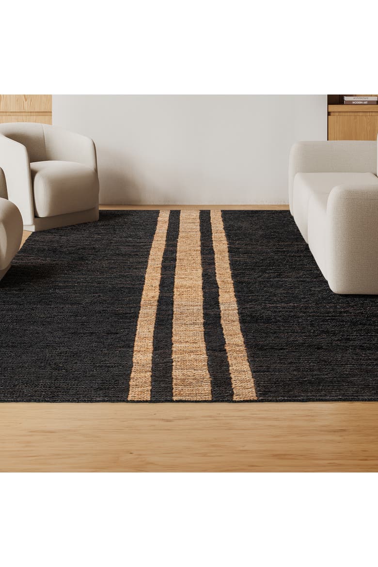 Olivier Rustic Farmhouse Wide Ticking Stripe Jute Area Rug, Alternate, color, Black/Natural