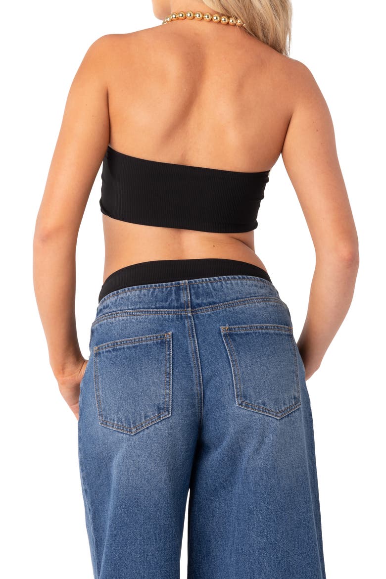 Vivie Cutout Rib Strapless Bodysuit, Alternate, color, BLACK