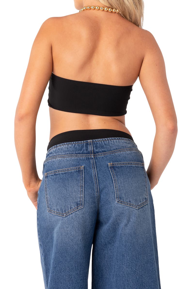 EDIKTED Vivie Cutout Rib Strapless Bodysuit, Alternate, color, Black