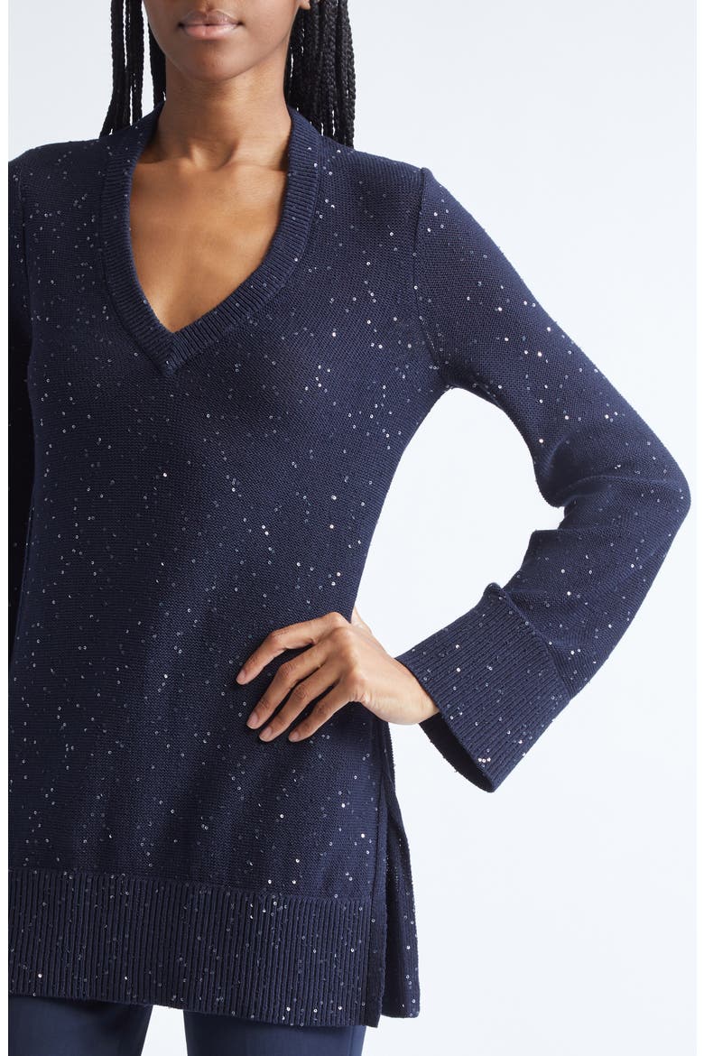Sequin Linen & Cotton Sweater, Alternate, color, MIDNIGHT
