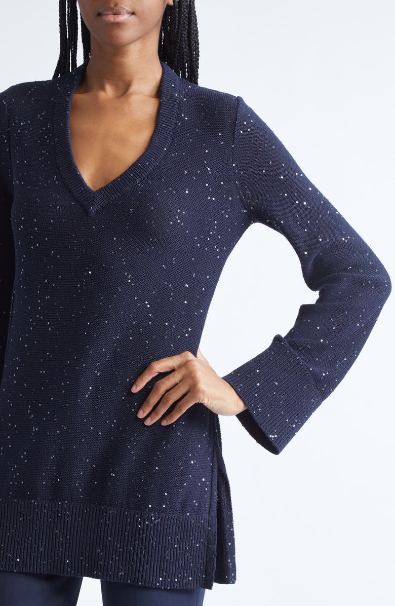 Michael Kors Collection Sequin Linen & Cotton Sweater, Alternate, color, Midnight
