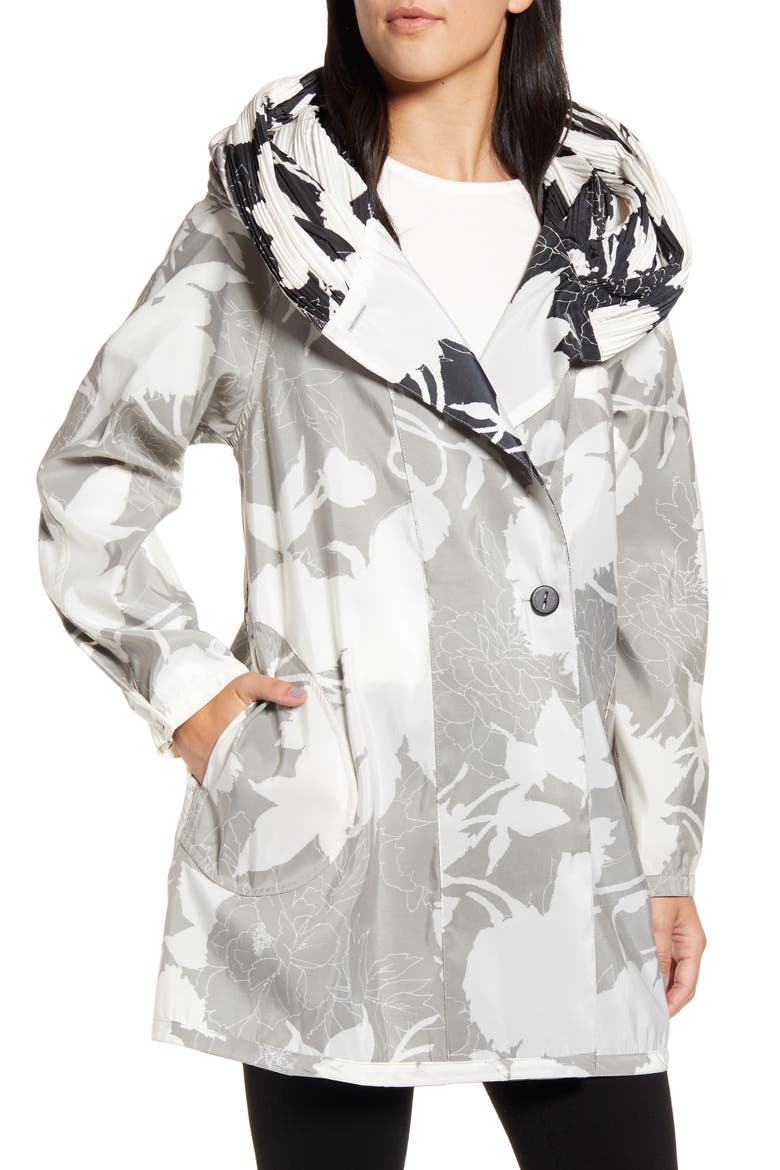 Andi Reversible Hooded Raincoat, Alternate, color, BLACK/ WHTE