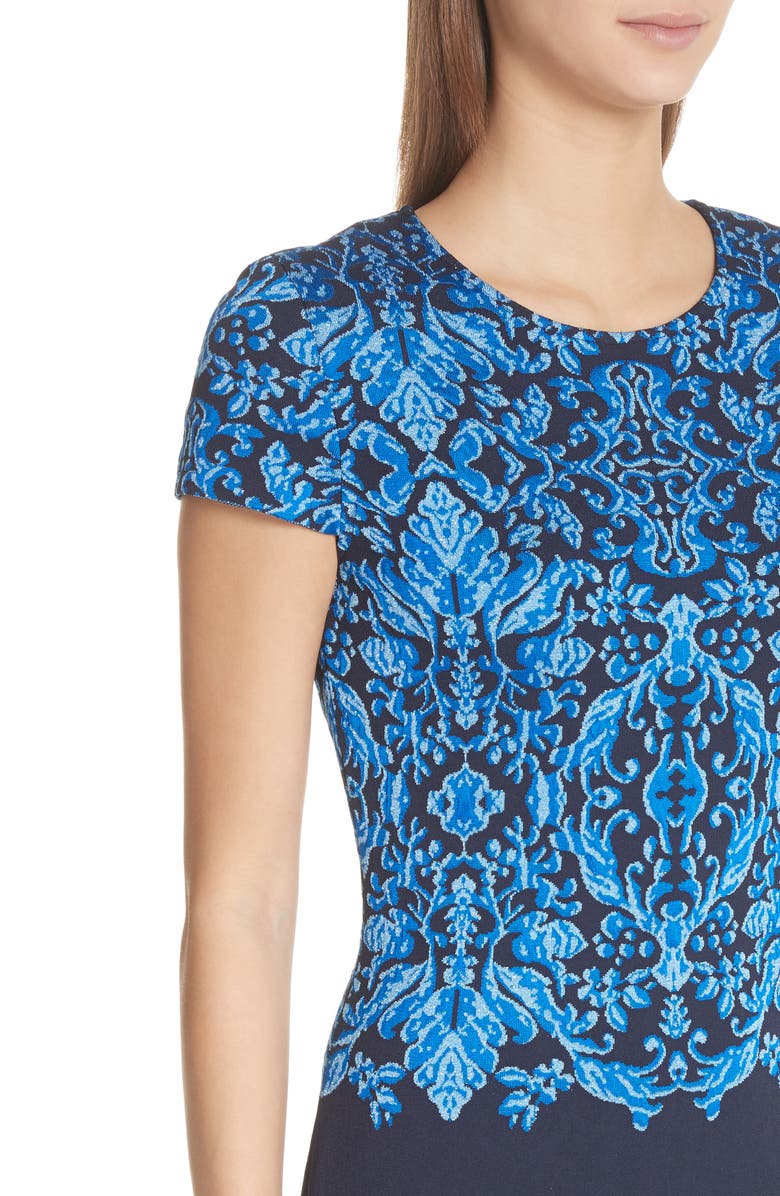 St. John Collection Cool Tones Brocade Knit Dress, Alternate, color, 