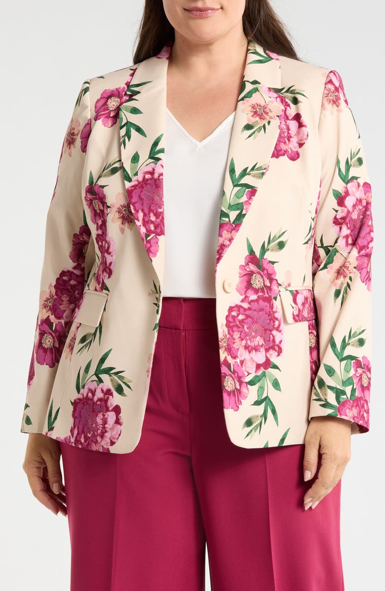 Tahari ASL Print One-Button Blazer, Main, color, Sand Berry Floral