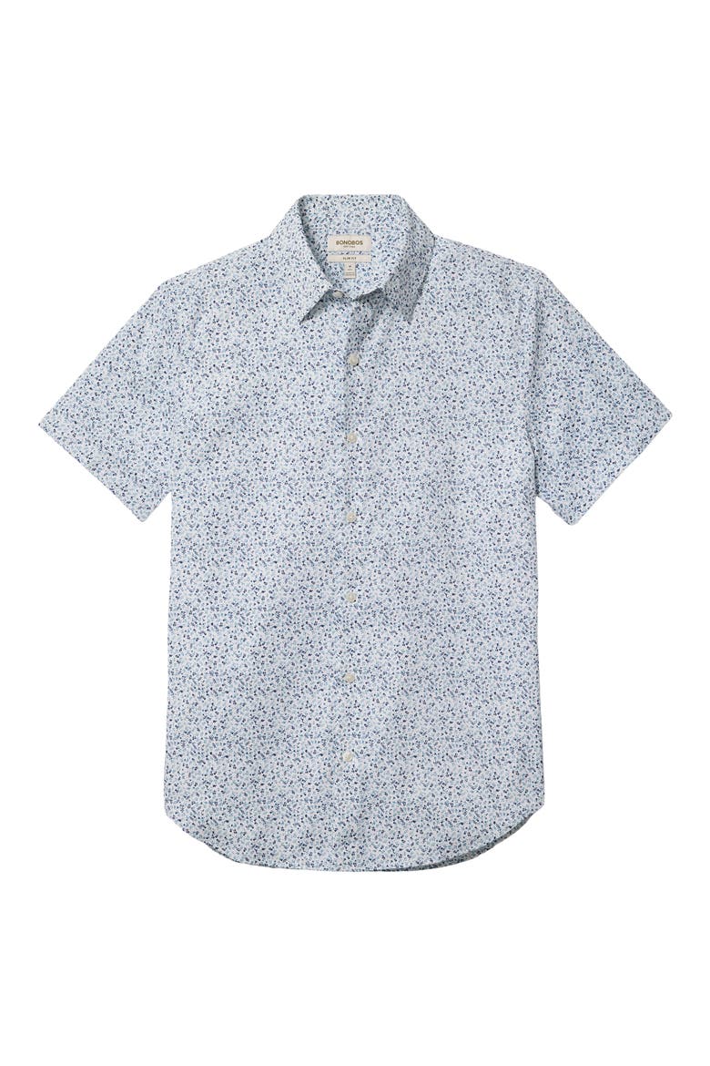 Tech Slim Fit Floral Performance Short Sleeve Button-Up Shirt, Main, color, BLUE DIMARTINO FLORAL