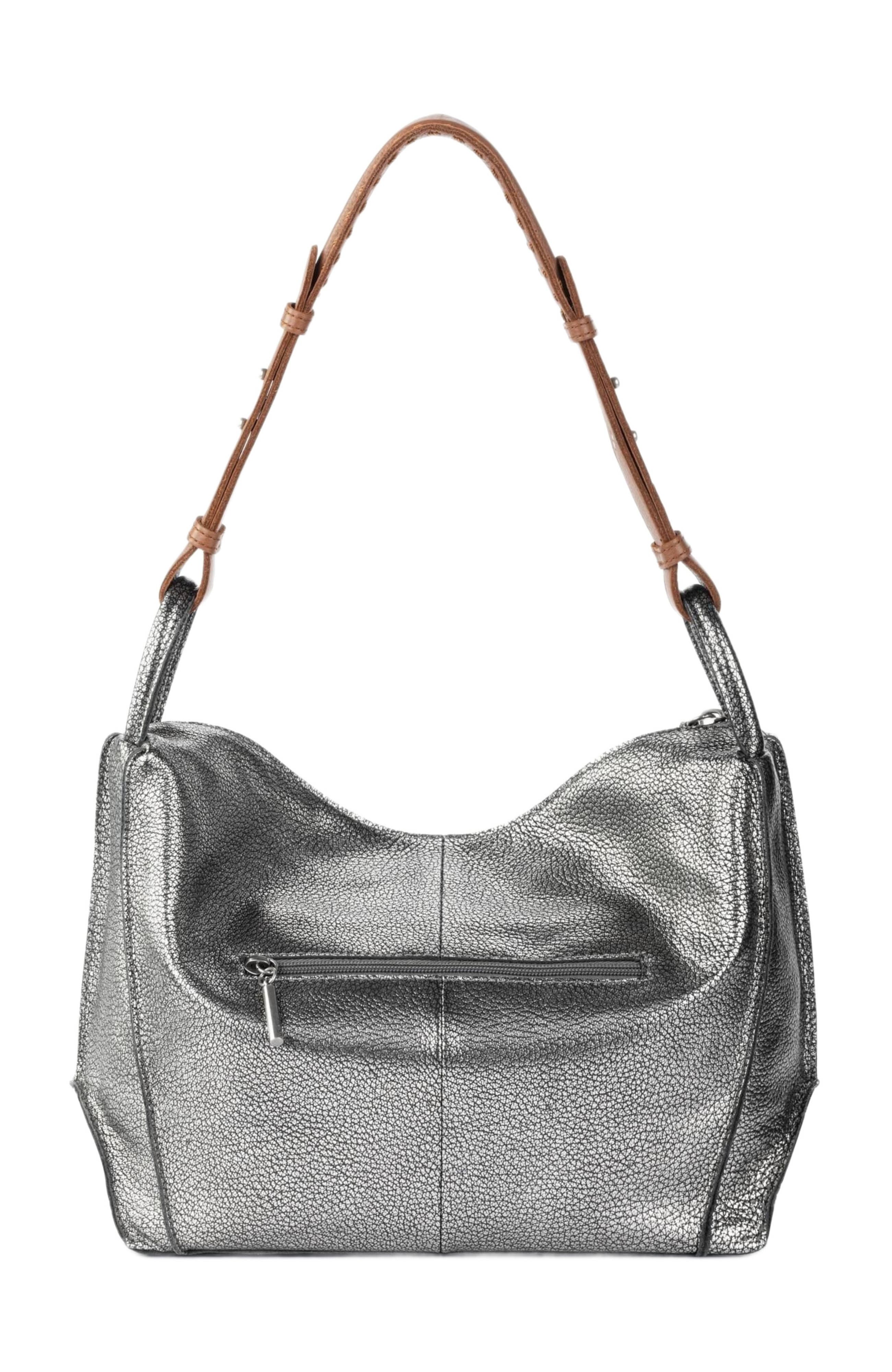 Los Feliz Hobo Leather Bag, Alternate, color, Dark Silver