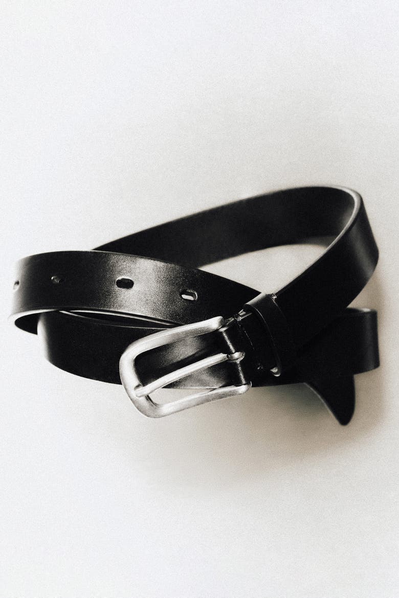 Square-buckle Leather Belt, Alternate, color, BROWN