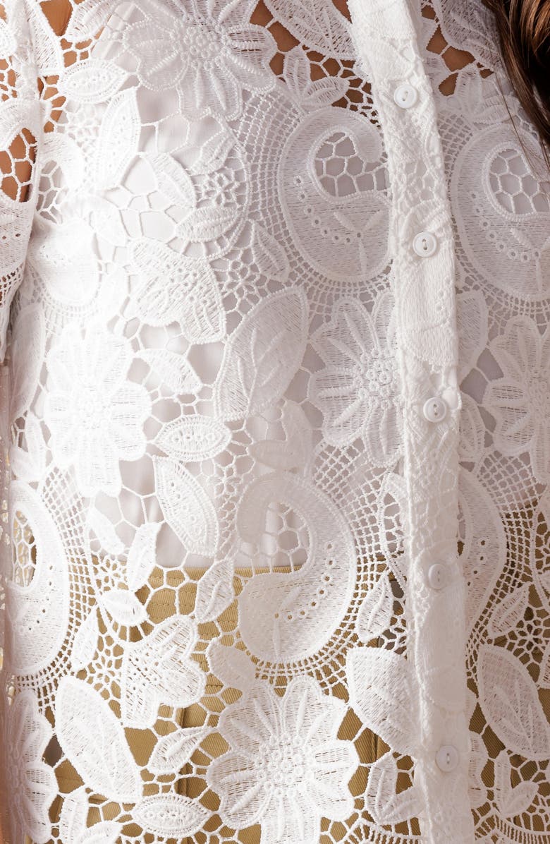 FLYING TOMATO Sheer Lace Sheer Top, Alternate, color, White