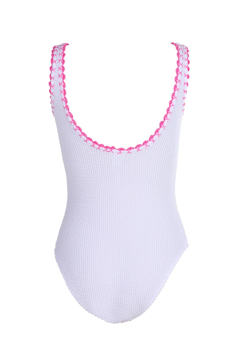 Textured Pink Embroidery One-Piece Swimsuit, Alternate, color, White