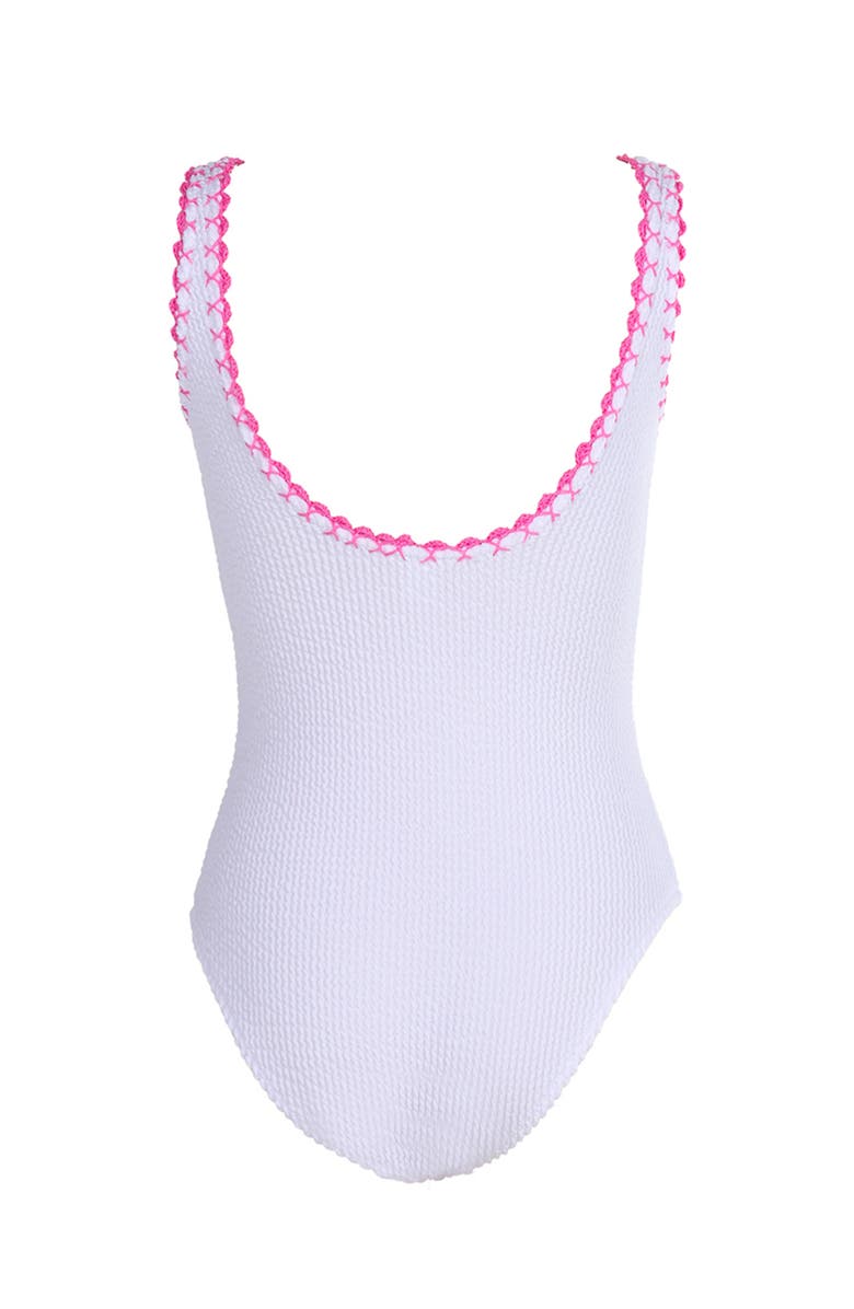 NESSI BYRD Textured Pink Embroidery One-Piece Swimsuit, Alternate, color, White