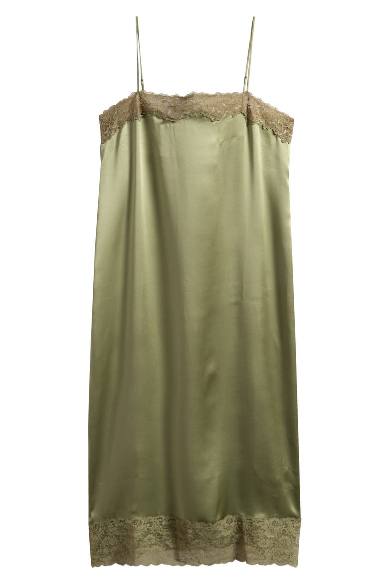 reformation lacey dress green Mackenzie Lace Trim Silk (Women) color-description:Dusty Mint