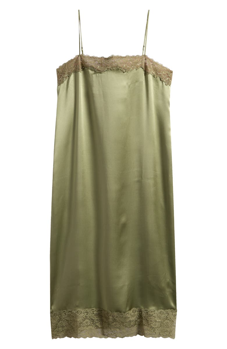 Reformation Mackenzie Lace Trim Silk Dress, Main, color, Artichoke