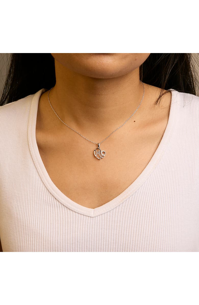 Haus of Brilliance Silver Cursive Mom Heart Diamond Accent Pendant Necklace, Alternate, color, White
