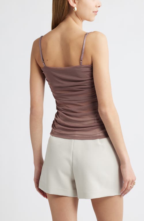 Open Edit Ruched Mesh Camisole In Purple Taupe
