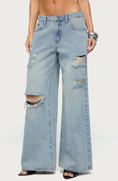 Ellah Distressed Low Rise Baggy Jeans