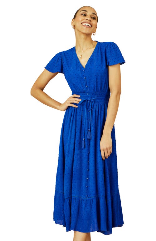 Yumi Button Detail Midi Dress In Blue