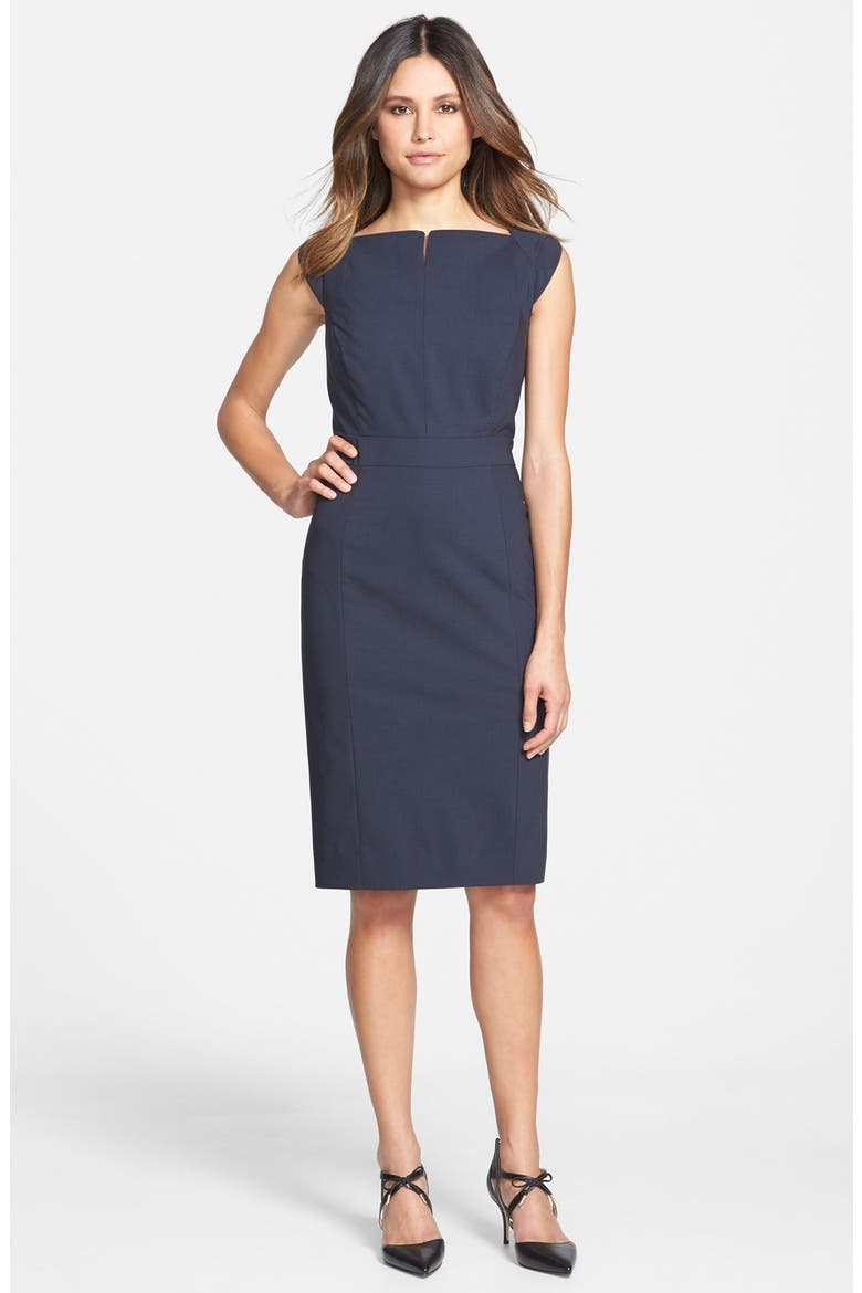 'Julie' Wool Suiting Sheath Dress, Main, color, NAVY- BLACK GLEN PLAID