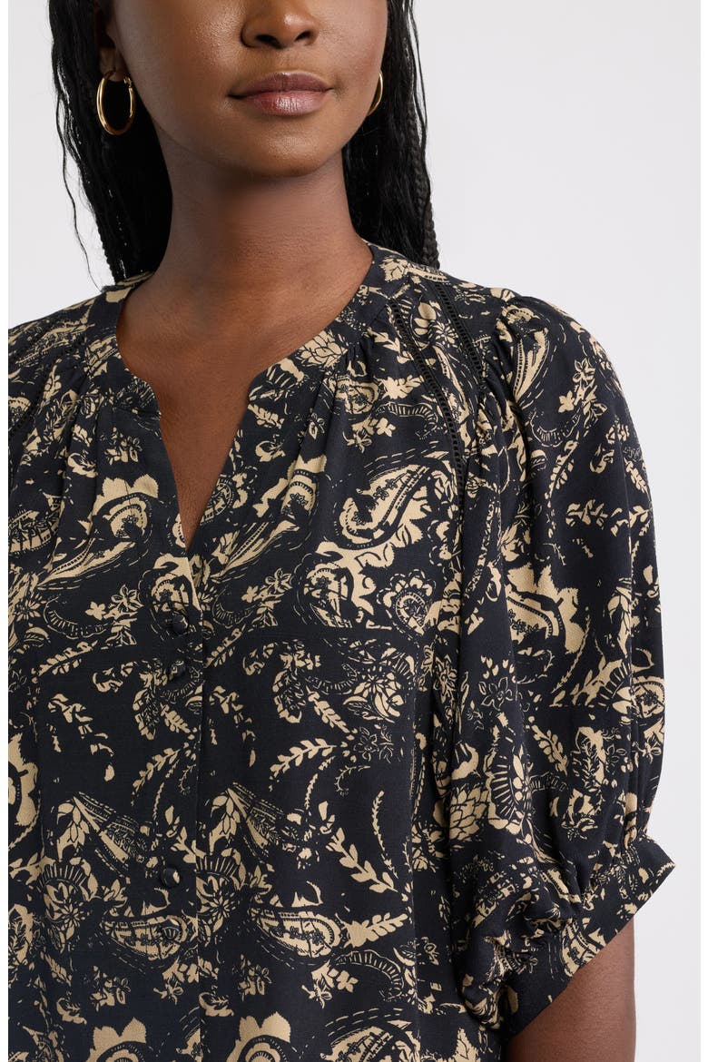 Raglan Sleeve Button-Up Shirt, Alternate, color, BLACK OVERLAY PAISLEY