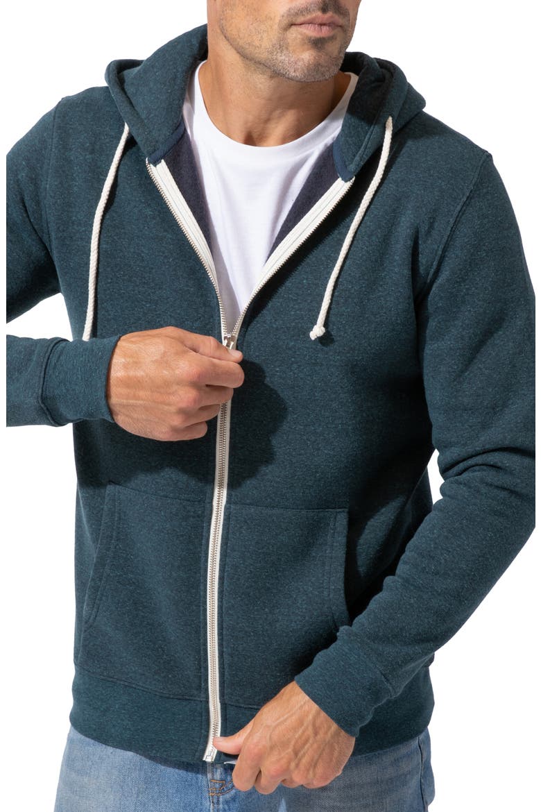 Trim Fit Heathered Fleece Zip Hoodie, Alternate, color, HEATHER MALLARD