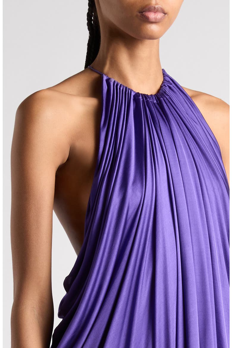 Racerback Pleated Lustrous Jersey Minidress, Alternate, color, BRIGHT PURPLE