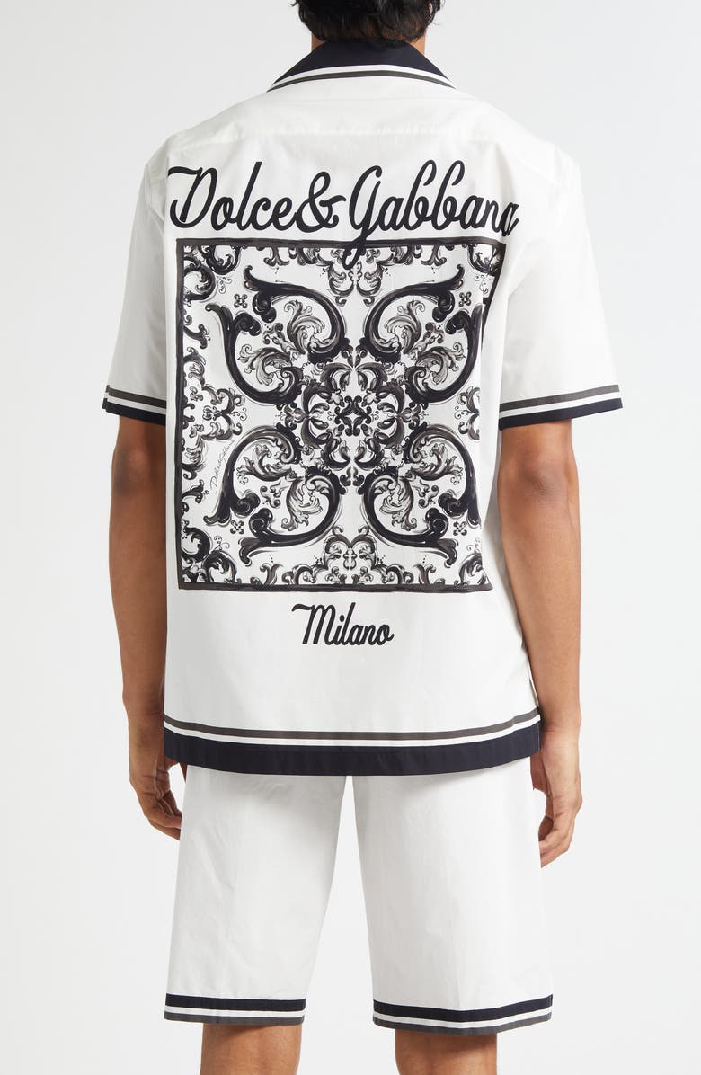 Dolce&Gabbana Majolica Print Cotton Poplin Camp Shirt, Alternate, color, Hx5dq Maiolica 3L Nero