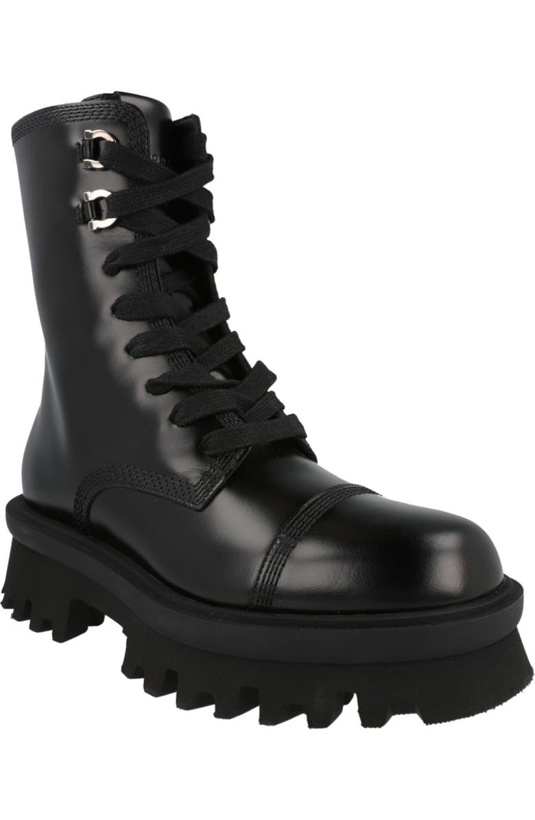 FERRAGAMO Kira Leather Lug Boot, Main, color, Black