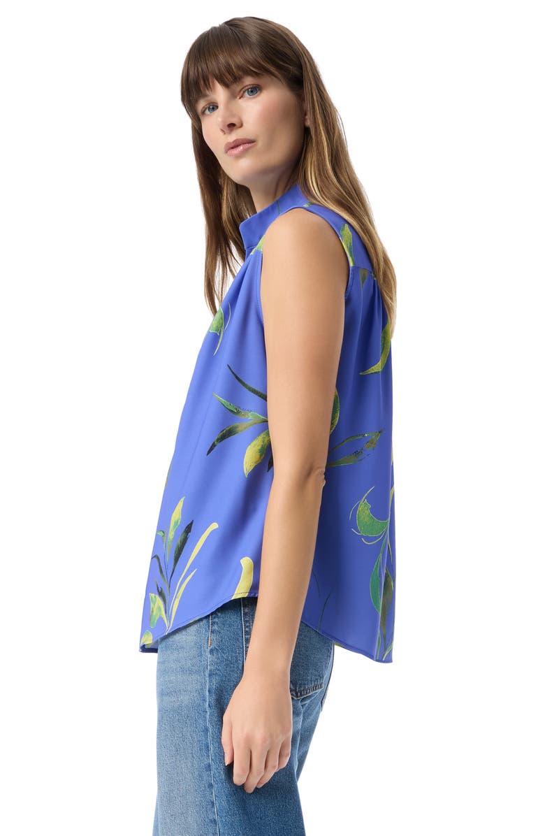 DO by Dee Ocleppo Jade Leaf Print Sleeveless Button-Up Top, Alternate, color, Baja Blue- Tossed Leaves